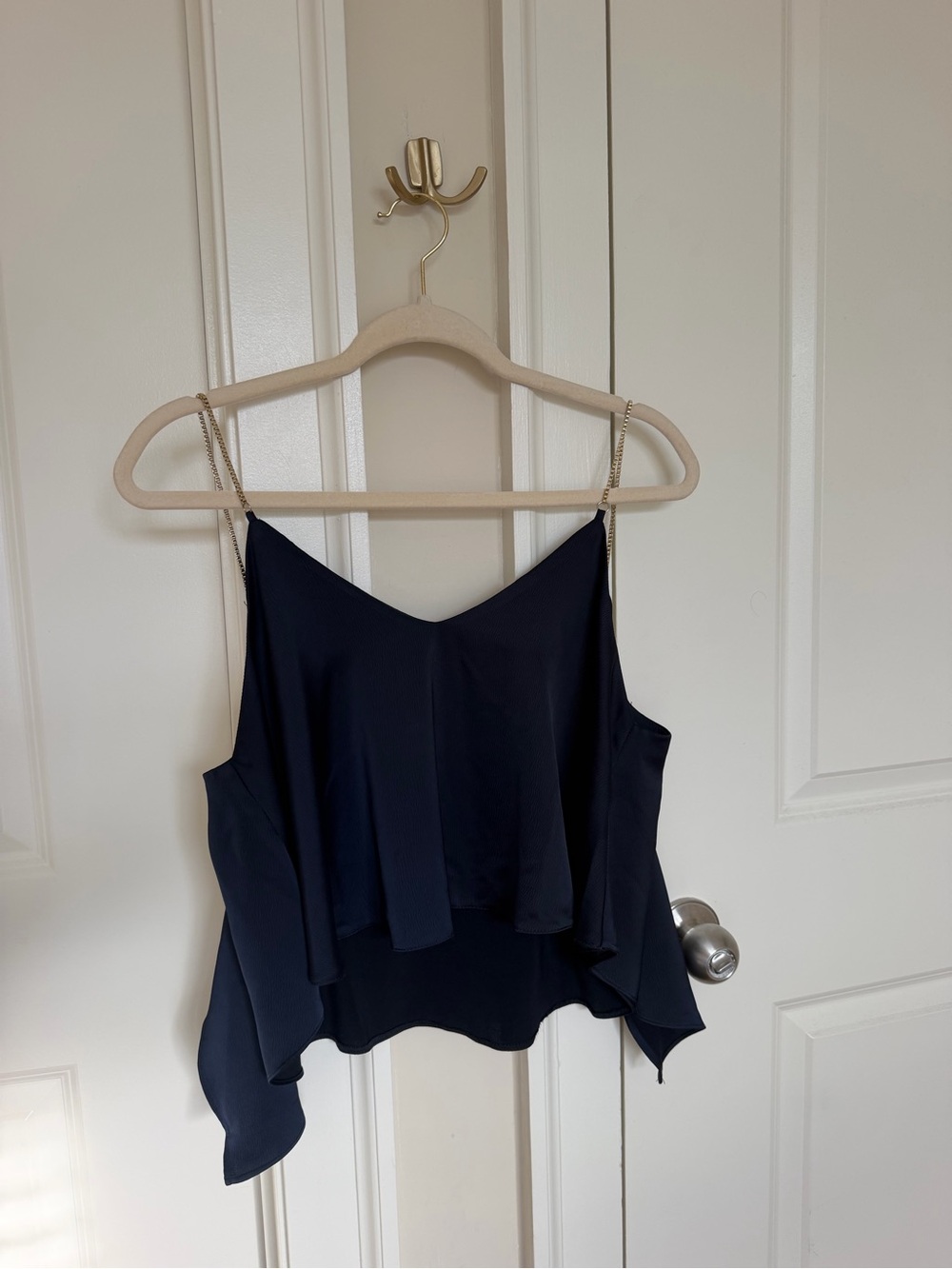 Topshop Navy Chain-Strap Ruffle Cami